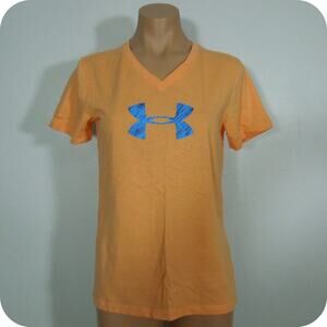 UNDER ARMOUR Top SM Womens Acitvewear Womens Orange V-Neck Short Sleeves